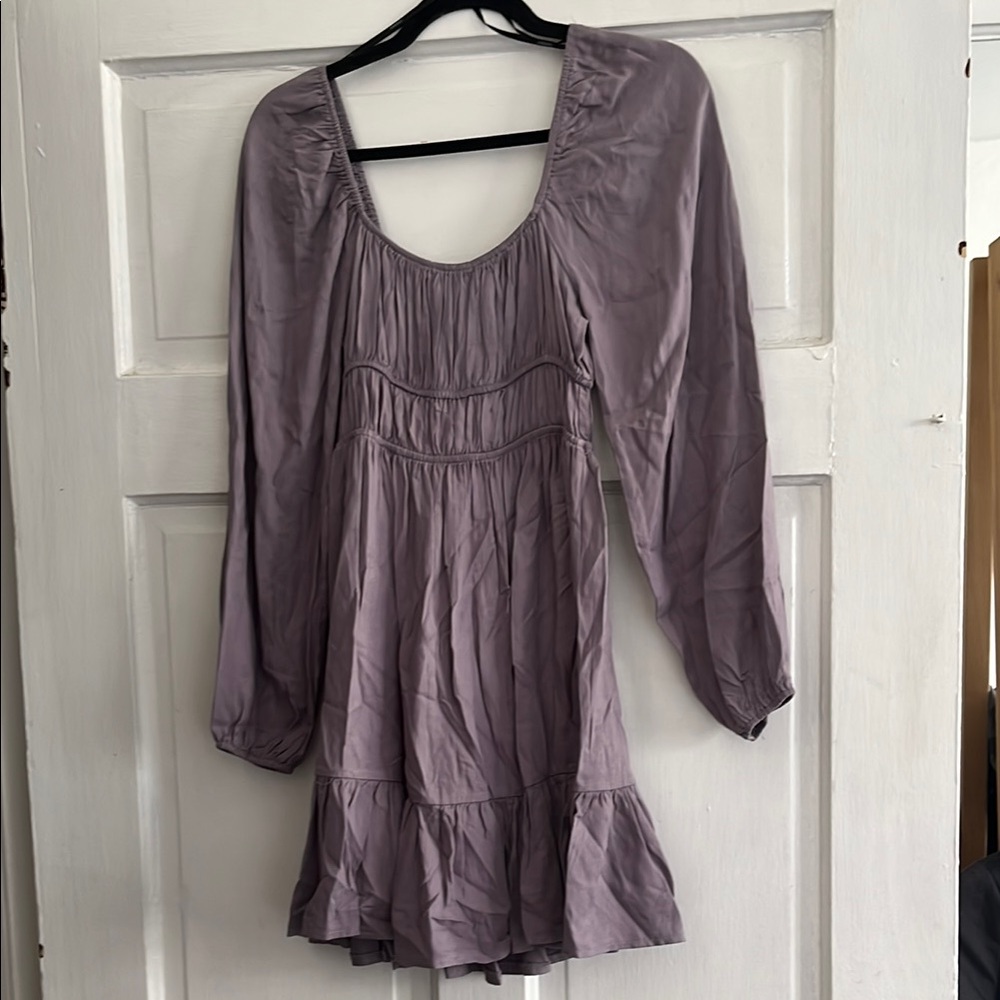 Women's Lavender Long-Sleeve Ruffle-Hem Dress